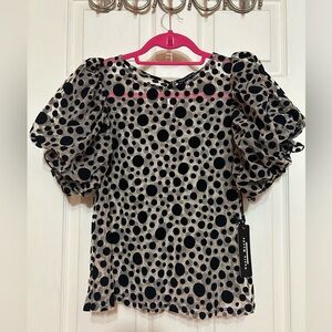 Haute Monde Polka Dot Puff Sleeve Sheer Top Small